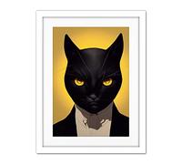 Doppelganger33 LTD Le Chat Noir Black Cat Tuxedo Yellow Portrait Artwork Framed Wall Art Print 18X24 Inch