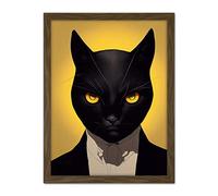 Doppelganger33 LTD Le Chat Noir Black Cat Tuxedo Yellow Portrait Artwork Framed Wall Art Print 18X24 Inch
