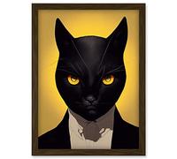 Doppelganger33 LTD Le Chat Noir Black Cat Tuxedo Yellow Portrait Artwork Framed Wall Art Print A4