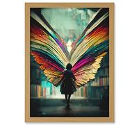 Doppelganger33 LTD Library Book Fairy Rainbow Wings Artwork Framed A3 Wall Art Print
