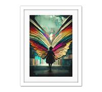 Doppelganger33 LTD Library Book Fairy Rainbow Wings Artwork Framed Wall Art Print 18X24 inch