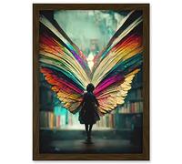 Doppelganger33 LTD Library Book Fairy Rainbow Wings Artwork Framed Wall Art Print A4