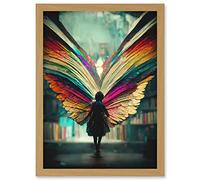 Doppelganger33 LTD Library Book Fairy Rainbow Wings Artwork Framed Wall Art Print A4