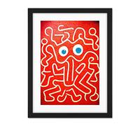 Doppelganger33 LTD Line Drawing On Red with Googly Eyes Artwork Framed Wall Art Print 18X24 inch