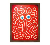 Doppelganger33 LTD Line Drawing On Red with Googly Eyes Artwork Framed Wall Art Print 18X24 inch