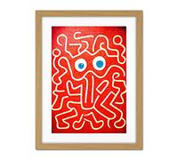 Doppelganger33 LTD Line Drawing On Red with Googly Eyes Artwork Framed Wall Art Print 18X24 inch