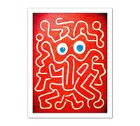 Doppelganger33 LTD Line Drawing On Red with Googly Eyes Artwork Framed Wall Art Print 18X24 inch