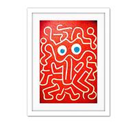 Doppelganger33 LTD Line Drawing On Red with Googly Eyes Artwork Framed Wall Art Print 18X24 inch