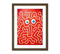 Doppelganger33 LTD Line Drawing On Red With Googly Eyes Artwork Framed Wall Art Print 18X24 Inch