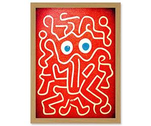 Doppelganger33 LTD Line Drawing On Red With Googly Eyes Artwork Framed Wall Art Print A4