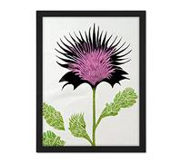 Doppelganger33 LTD Linocut Scottish Thistle Abstract Wildflower Artwork Framed Wall Art Print 18X24 Inch
