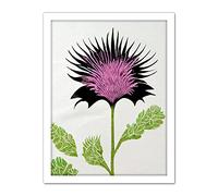Doppelganger33 LTD Linocut Scottish Thistle Abstract Wildflower Artwork Framed Wall Art Print 18X24 Inch