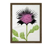 Doppelganger33 LTD Linocut Scottish Thistle Abstract Wildflower Artwork Framed Wall Art Print 18X24 Inch