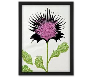 Doppelganger33 LTD Linocut Scottish Thistle Abstract Wildflower Artwork Framed Wall Art Print A4