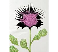 Doppelganger33 LTD Linocut Scottish Thistle Abstract Wildflower Large Wall Art Poster Print Thick Paper 18X24 Inch