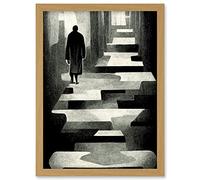 Doppelganger33 LTD Lone Figure Abstract Monochrome Vintage Black White Artwork Framed A3 Wall Art Print