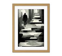 Doppelganger33 LTD Lone Figure Abstract Monochrome Vintage Black White Artwork Framed Wall Art Print 18X24 Inch