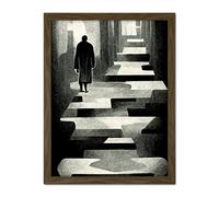 Doppelganger33 LTD Lone Figure Abstract Monochrome Vintage Black White Artwork Framed Wall Art Print 18X24 Inch
