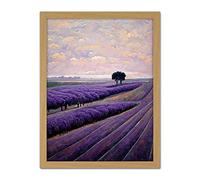 Doppelganger33 LTD Lone Tree In A Field Of Purple Lavender Flowers Artwork Framed Wall Art Print 18X24 Inch