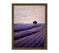 Doppelganger33 LTD Lone Tree In A Field Of Purple Lavender Flowers Artwork Framed Wall Art Print 18X24 Inch