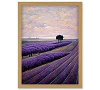 Doppelganger33 LTD Lone Tree In A Field Of Purple Lavender Flowers Artwork Framed Wall Art Print A4