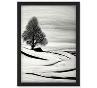 Doppelganger33 LTD Lone Tree Winter Landscape Illustration Black White Artwork Framed Wall Art Print A4
