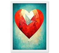 Doppelganger33 LTD Love Heart Painting Romance Bright Blue Teal Unique Modern Artwork Framed Wall Art Print A4