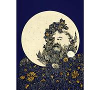 Doppelganger33 LTD Man in The Full Moon Blue Floral Lunar Illustration Large Wall Art Poster Print Thick Paper 18X24 inch