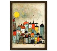 Doppelganger33 LTD Mid Day Sun Town Skyline Artwork Framed A3 Wall Art Print