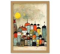 Doppelganger33 LTD Mid Day Sun Town Skyline Artwork Framed A3 Wall Art Print