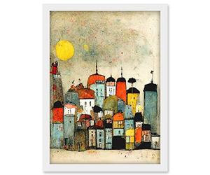 Doppelganger33 LTD Mid Day Sun Town Skyline Artwork Framed A3 Wall Art Print