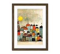 Doppelganger33 LTD Mid Day Sun Town Skyline Artwork Framed Wall Art Print 18X24 Inch