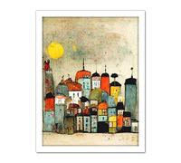 Doppelganger33 LTD Mid Day Sun Town Skyline Artwork Framed Wall Art Print 18X24 Inch