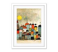 Doppelganger33 LTD Mid Day Sun Town Skyline Artwork Framed Wall Art Print 18X24 Inch