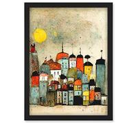 Doppelganger33 LTD Mid Day Sun Town Skyline Artwork Framed Wall Art Print A4