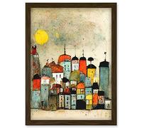 Doppelganger33 LTD Mid Day Sun Town Skyline Artwork Framed Wall Art Print A4