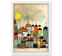 Doppelganger33 LTD Mid Day Sun Town Skyline Artwork Framed Wall Art Print A4
