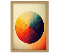 Doppelganger33 LTD Minimalist Geometric Illustration Circle With Colourful Textures Red Yellow Blue Artwork Framed Wall Art Print A4