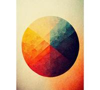 Doppelganger33 LTD Minimalist Geometric Illustration Circle With Colourful Textures Red Yellow Blue Large Wall Art Poster Print Thick Paper 18X24 Inch