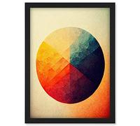 Doppelganger33 LTD Minimalist Geometric Illustration Circle With Colourful Textures Red Yellow Blue Artwork Framed Wall Art Print A4