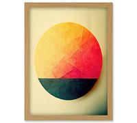 Doppelganger33 LTD Minimalist Geometric Textured Sun Illustration Warm Yellow Orange Red Artwork Framed Wall Art Print A4