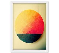 Doppelganger33 LTD Minimalist Geometric Textured Sun Illustration Warm Yellow Orange Red Artwork Framed Wall Art Print A4