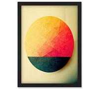 Doppelganger33 LTD Minimalist Geometric Textured Sun Illustration Warm Yellow Orange Red Artwork Framed Wall Art Print A4