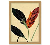 Doppelganger33 LTD Minimalist Tropical Flower Bloom Black Ochre Botanical Artwork Framed A3 Wall Art Print