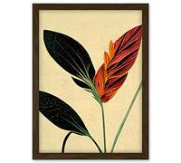 Doppelganger33 LTD Minimalist Tropical Flower Bloom Black Ochre Botanical Artwork Framed A3 Wall Art Print