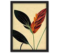 Doppelganger33 LTD Minimalist Tropical Flower Bloom Black Ochre Botanical Artwork Framed Wall Art Print A4