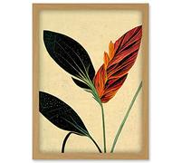 Doppelganger33 LTD Minimalist Tropical Flower Bloom Black Ochre Botanical Artwork Framed Wall Art Print A4