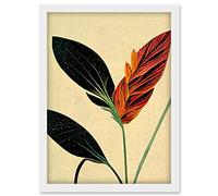 Doppelganger33 LTD Minimalist Tropical Flower Bloom Black Ochre Botanical Artwork Framed Wall Art Print A4