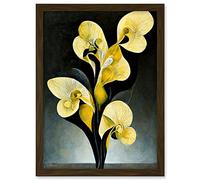 Doppelganger33 LTD Modern Abstract Black Yellow Orchid Flower Artwork Framed A3 Wall Art Print