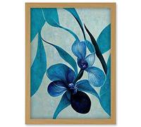 Modern Abstract Blue Orchid Modern Artwork Framed Wall Art Print A4 Artery8 Light Oak One Size